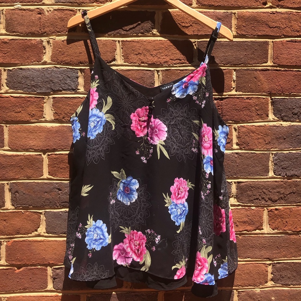 Torrid Black/ Pink/ Blue Floral Tank Top